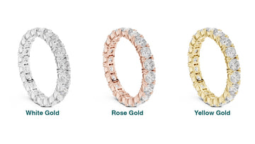 White, rose and yellow gold eternity bands
