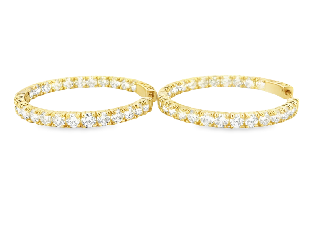 Elegant 14K Gold Round Diamond Hoop Earrings