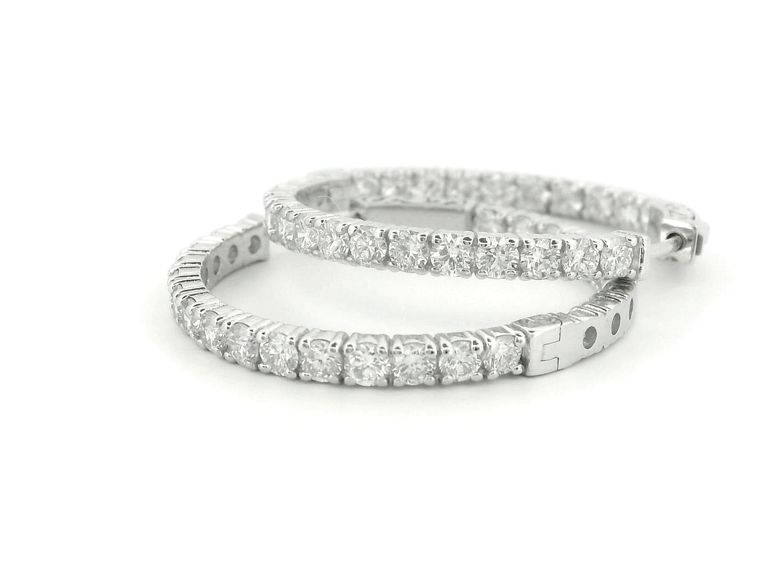Elegant 14K White Gold Round Diamond Hoop Earrings