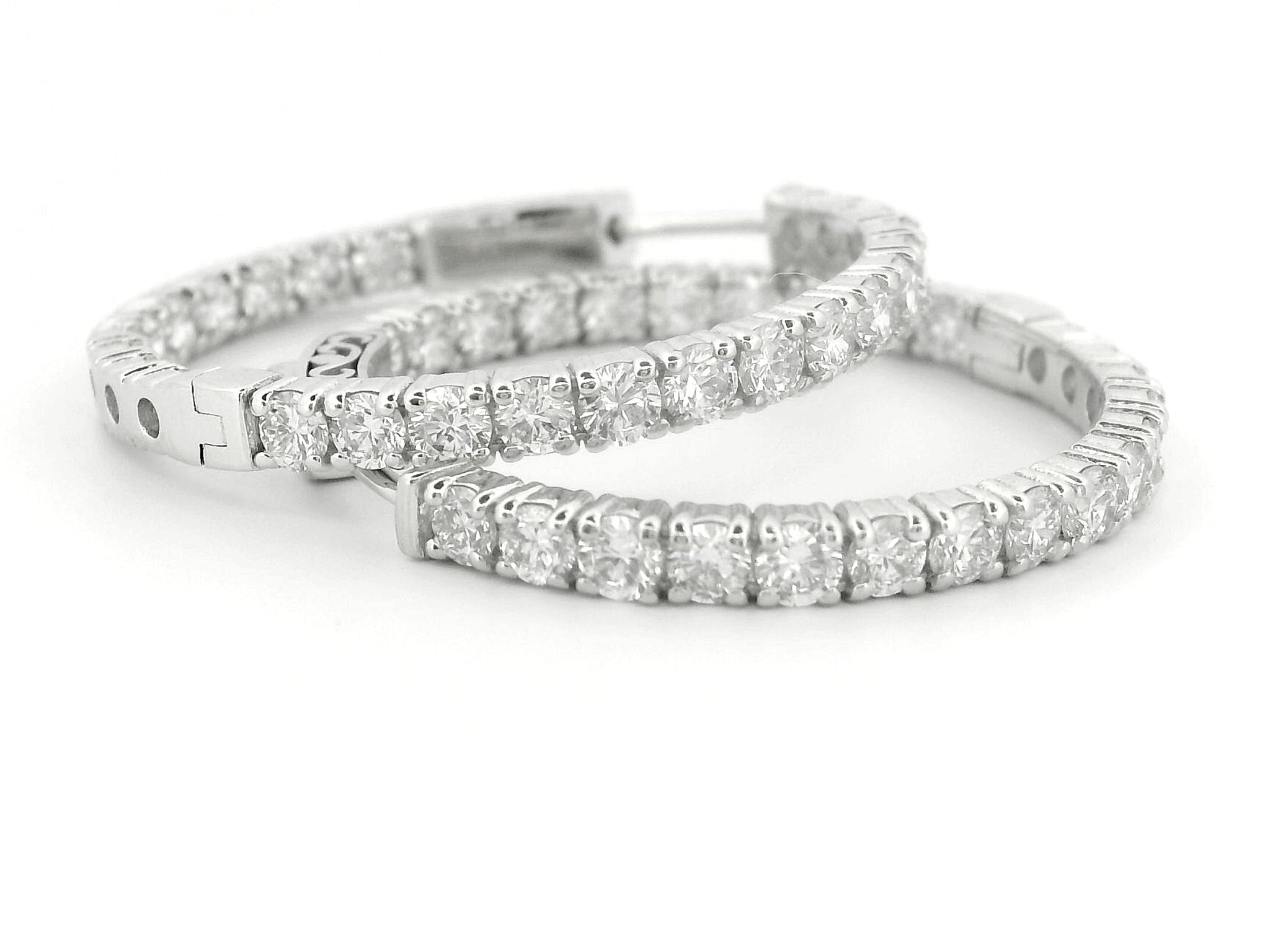 Elegant 14K White Gold Round Diamond Hoop Earrings
