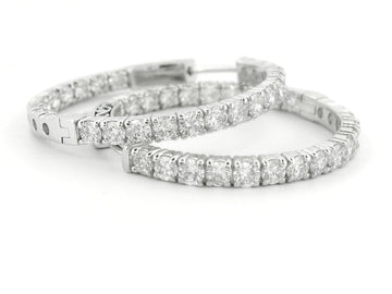 Elegant 14K White Gold Round Diamond Hoop Earrings