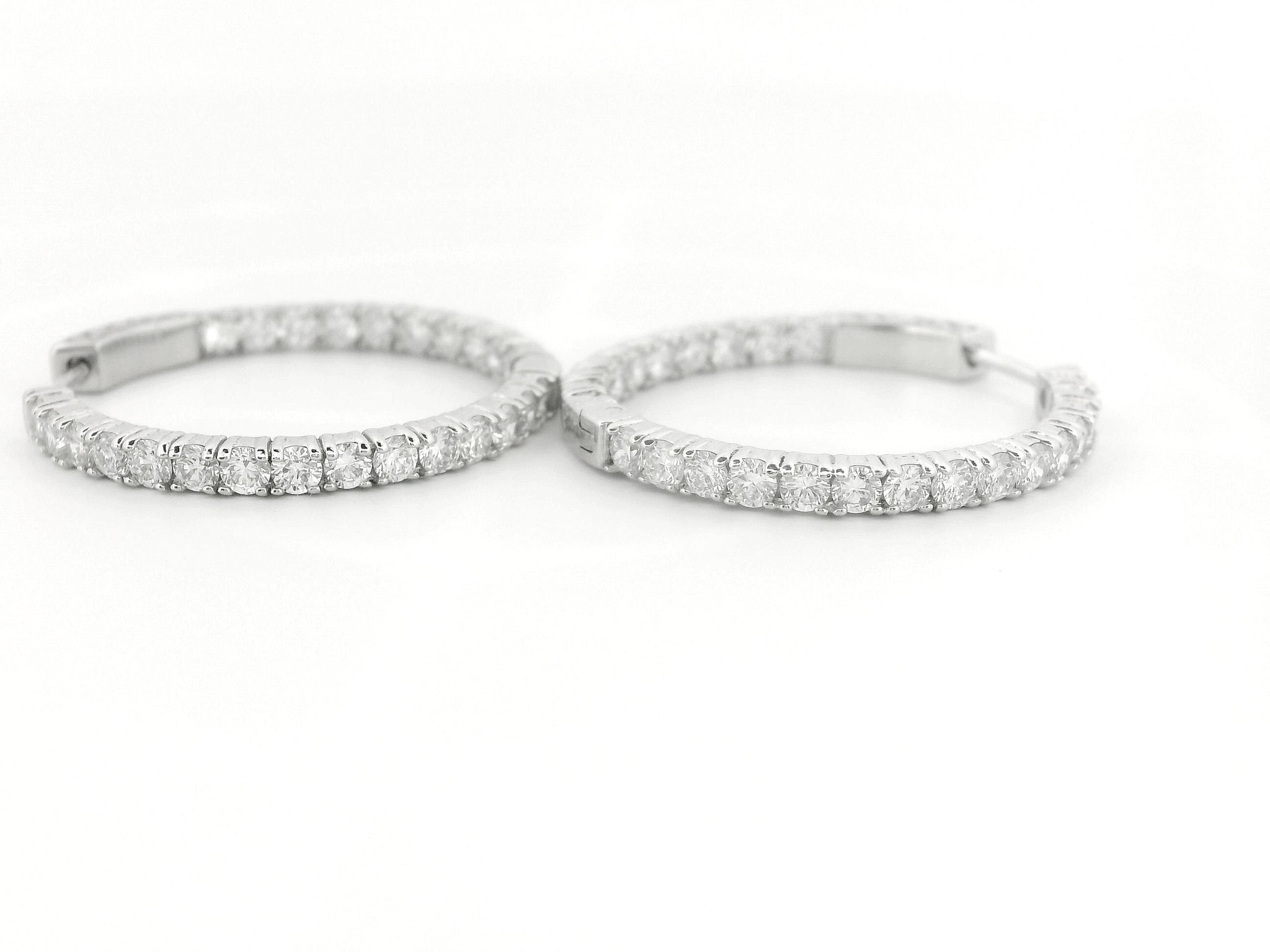 Elegant 14K White Gold Round Diamond Hoop Earrings