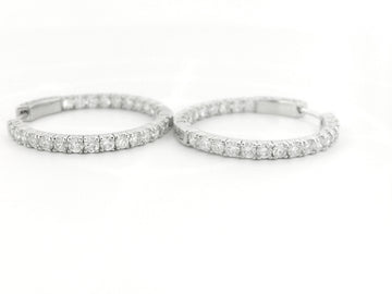 Elegant 14K White Gold Round Diamond Hoop Earrings