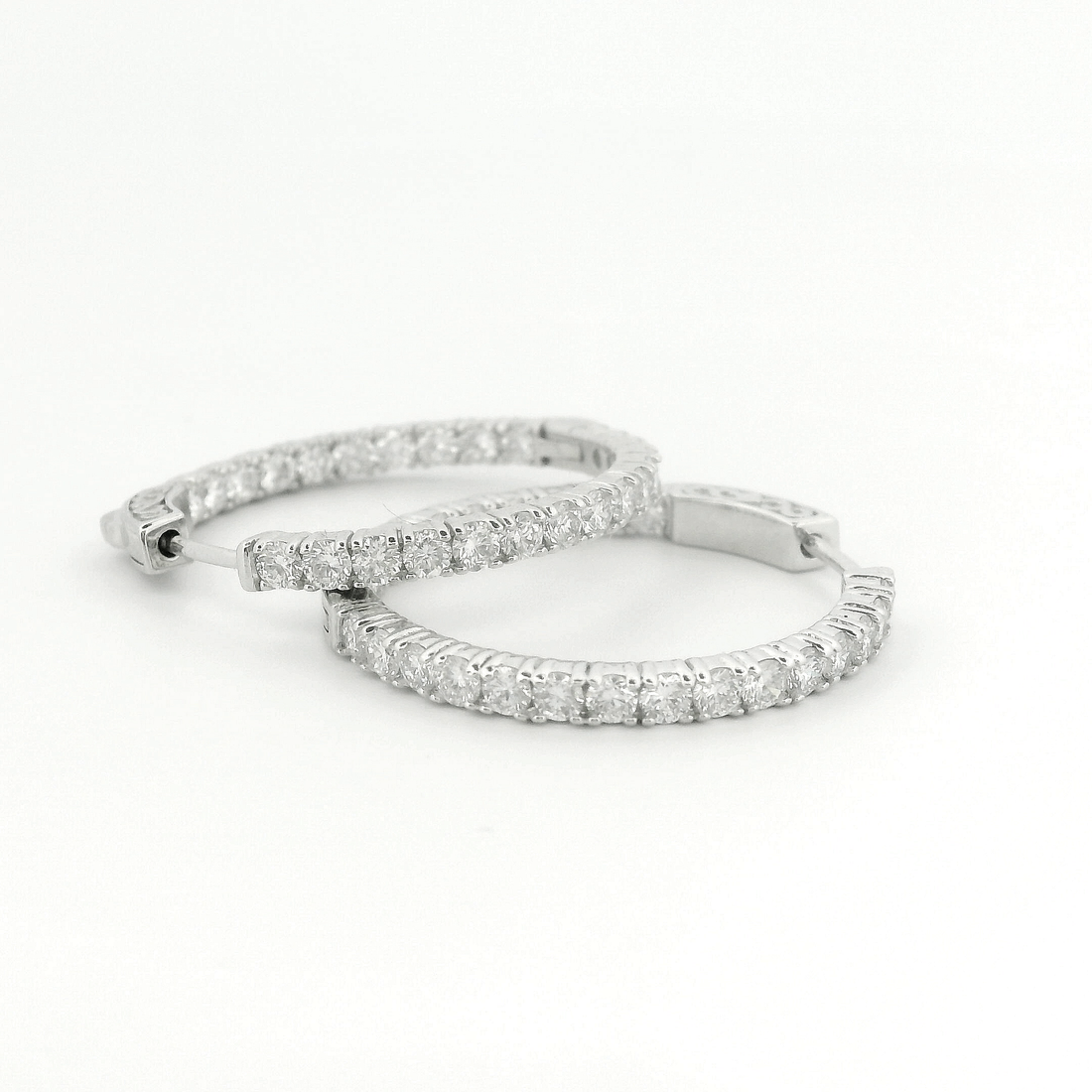 Elegant 14K White Gold Round Diamond Hoop Earrings