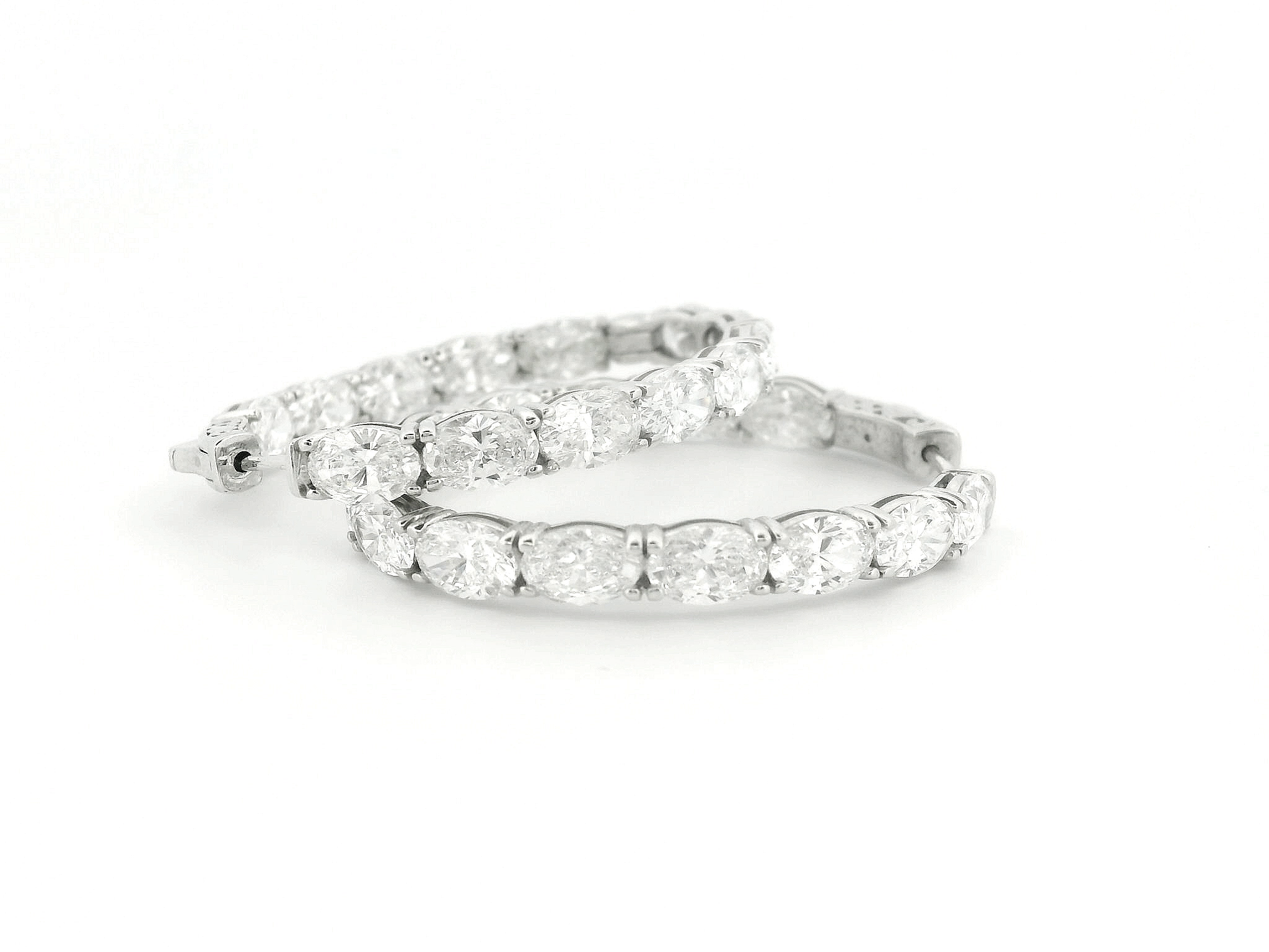 Elegant 14K White Gold Oval Diamond Hoop Earrings