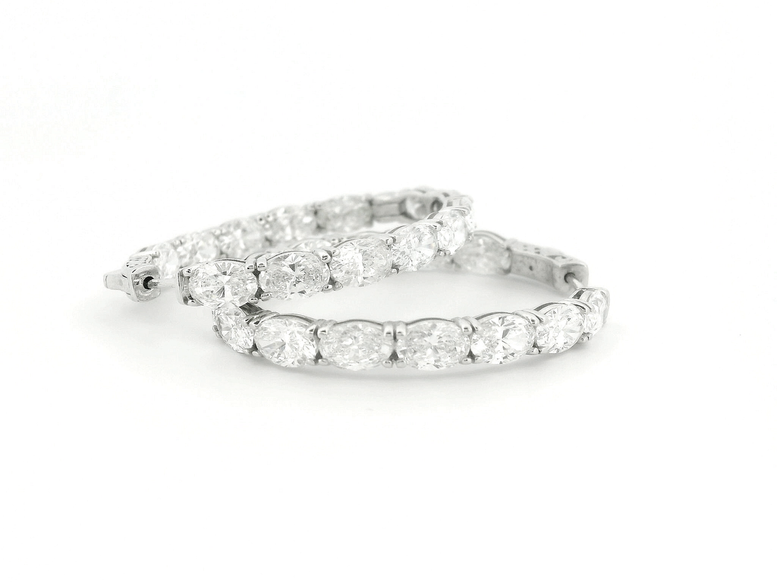 10ct 14K White Gold Oval Diamond Hoop Earrings