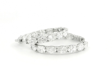 Elegant 14K White Gold Oval Diamond Hoop Earrings