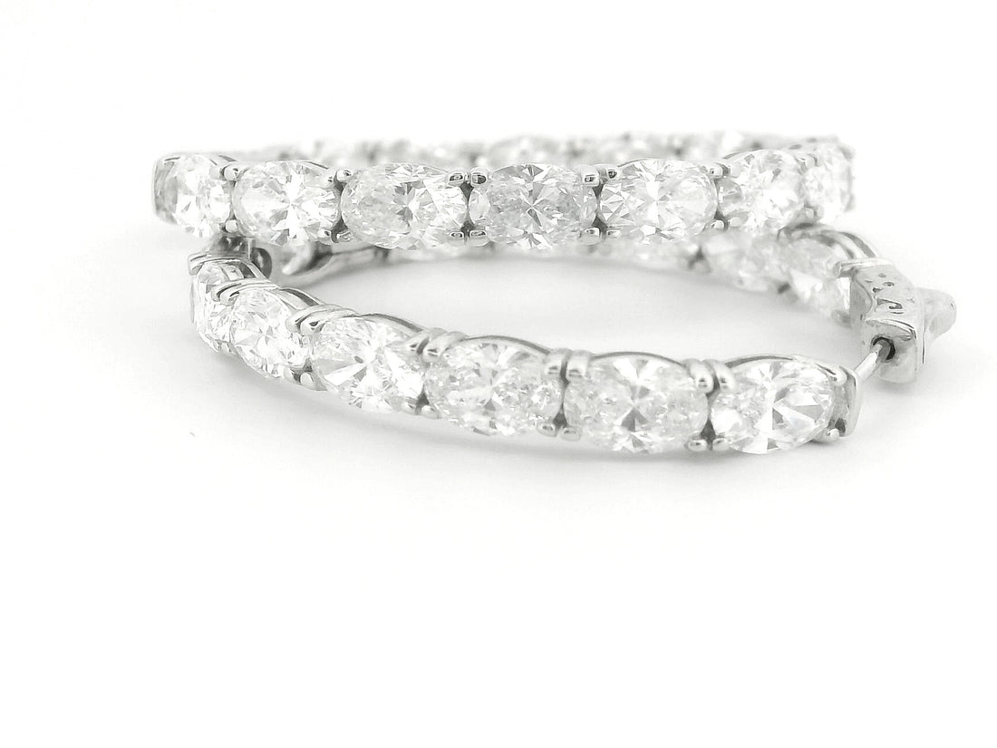 Elegant 14K White Gold Oval Diamond Hoop Earrings