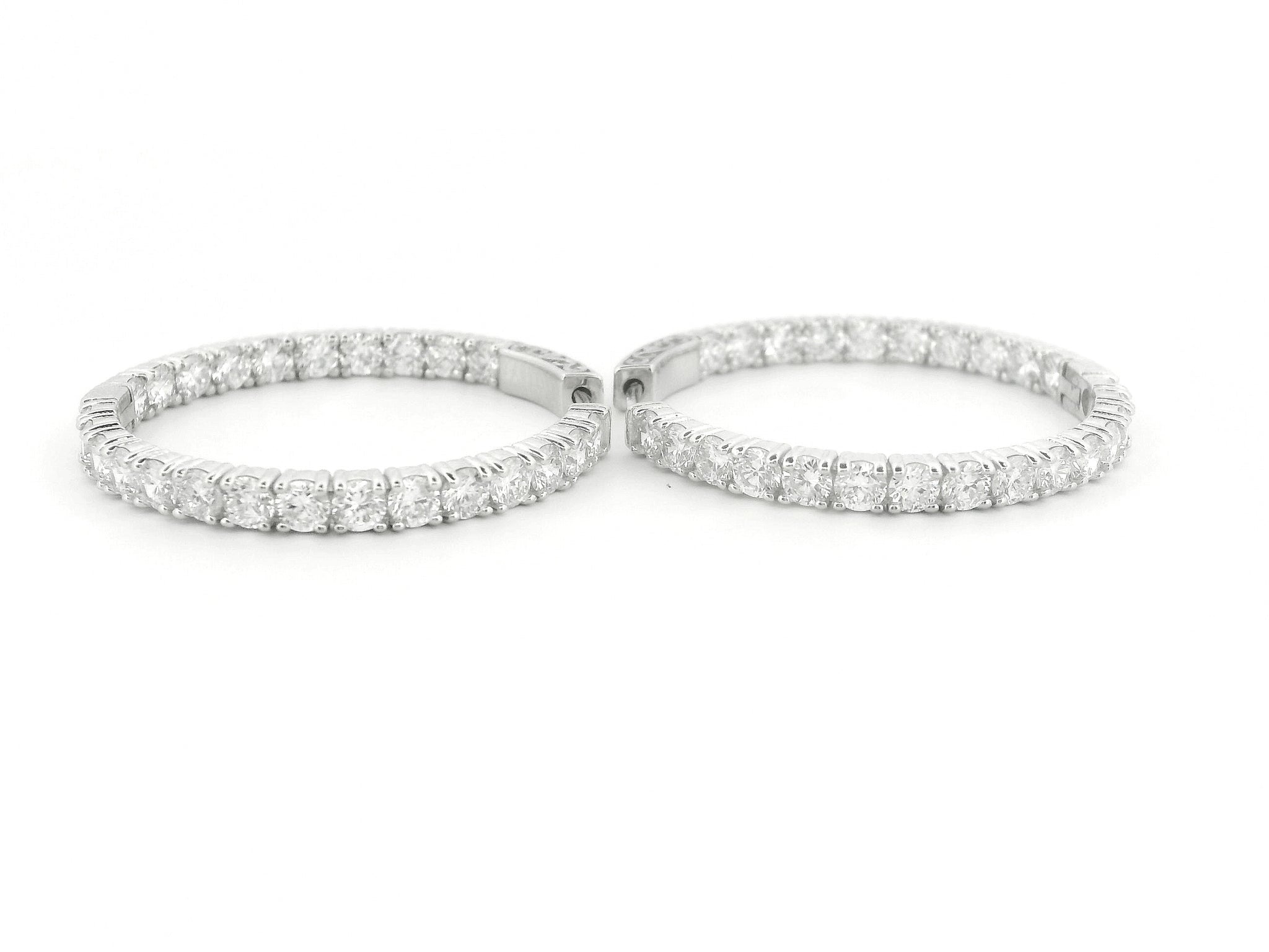 Elegant 14K White Gold Round Diamond Hoop Earrings