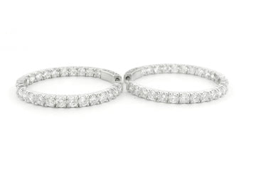 Elegant 14K White Gold Round Diamond Hoop Earrings