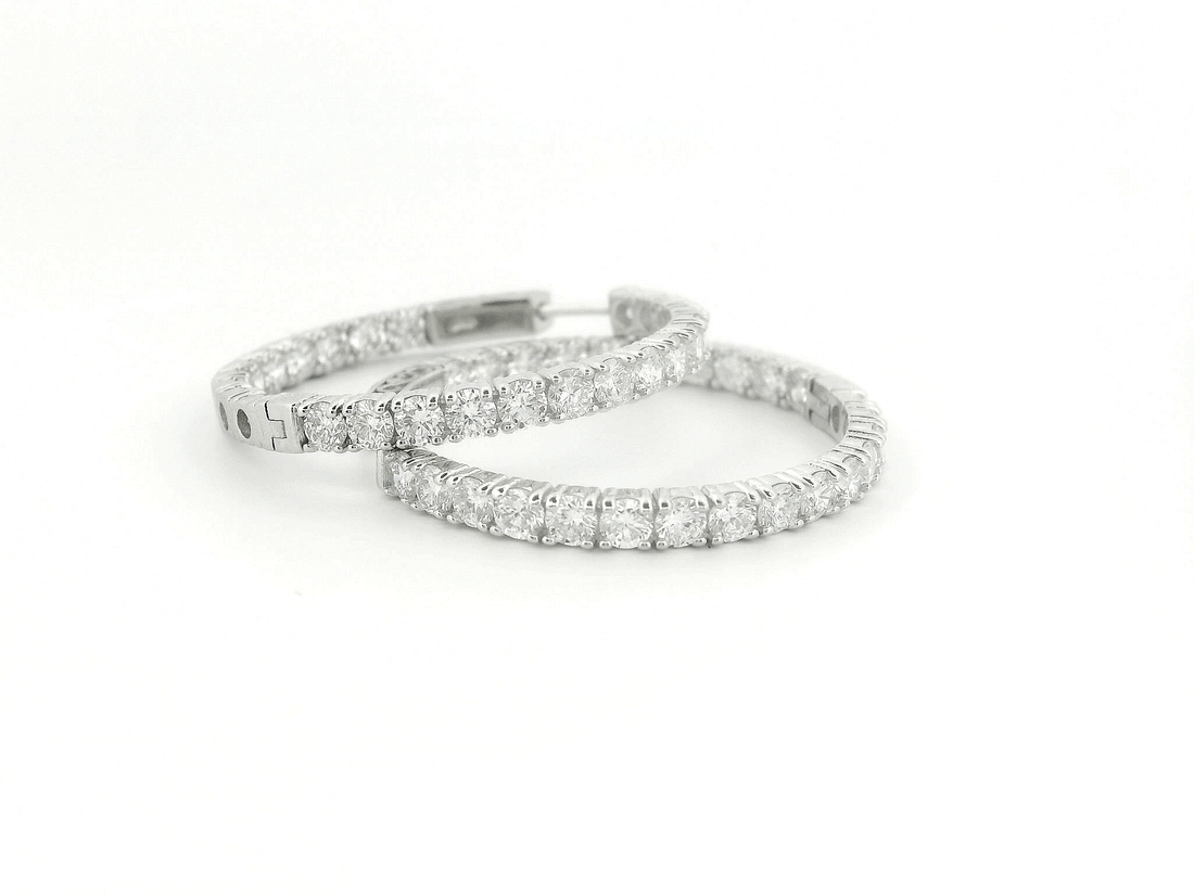 Elegant 14K White Gold Round Diamond Hoop Earrings
