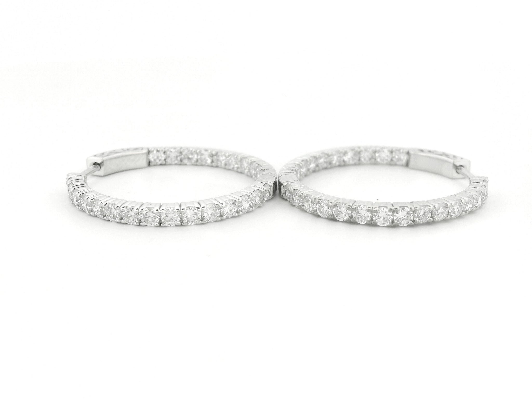 Elegant 14K White Gold Round Diamond Hoop Earrings