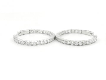 Elegant 14K White Gold Round Diamond Hoop Earrings