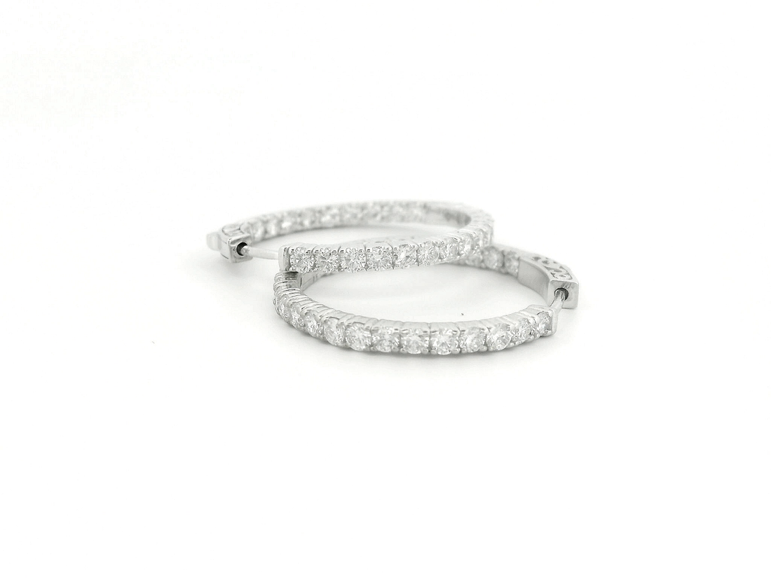 Elegant 14K White Gold Round Diamond Hoop Earrings