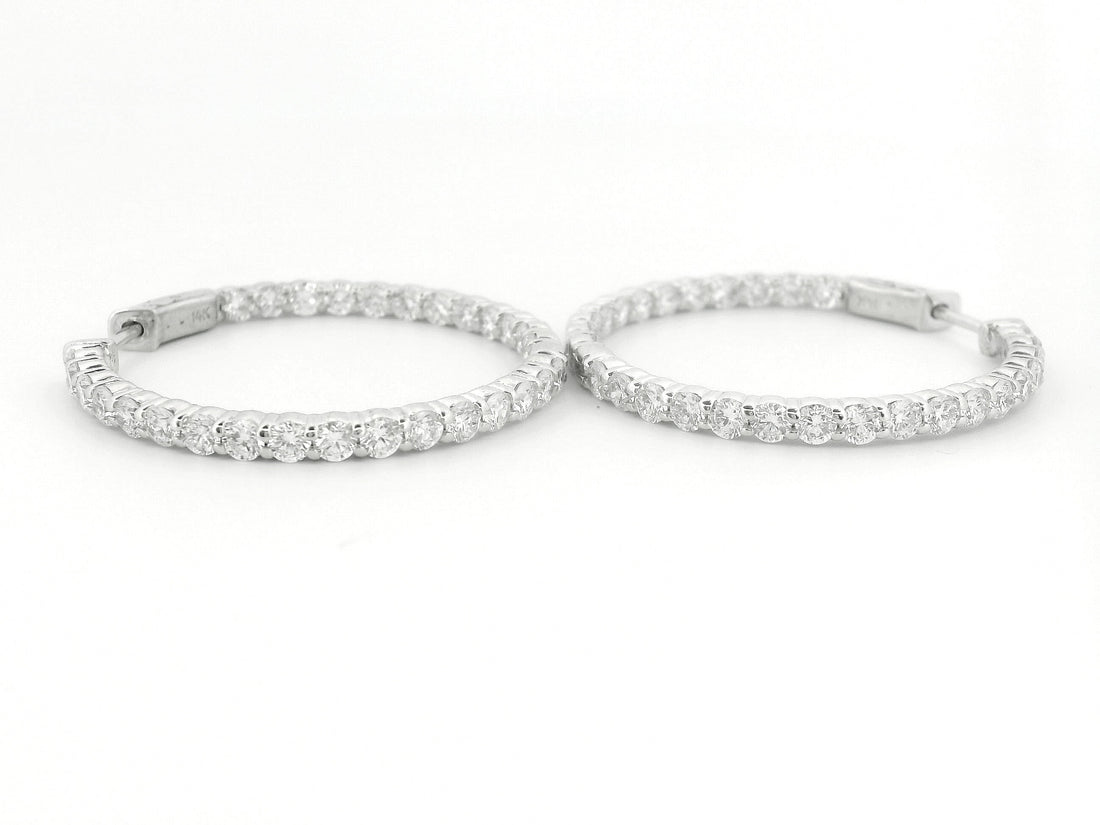 Elegant 14K White Gold Round Diamond Hoop Earrings