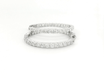 Elegant 14K White Gold Round Diamond Hoop Earrings
