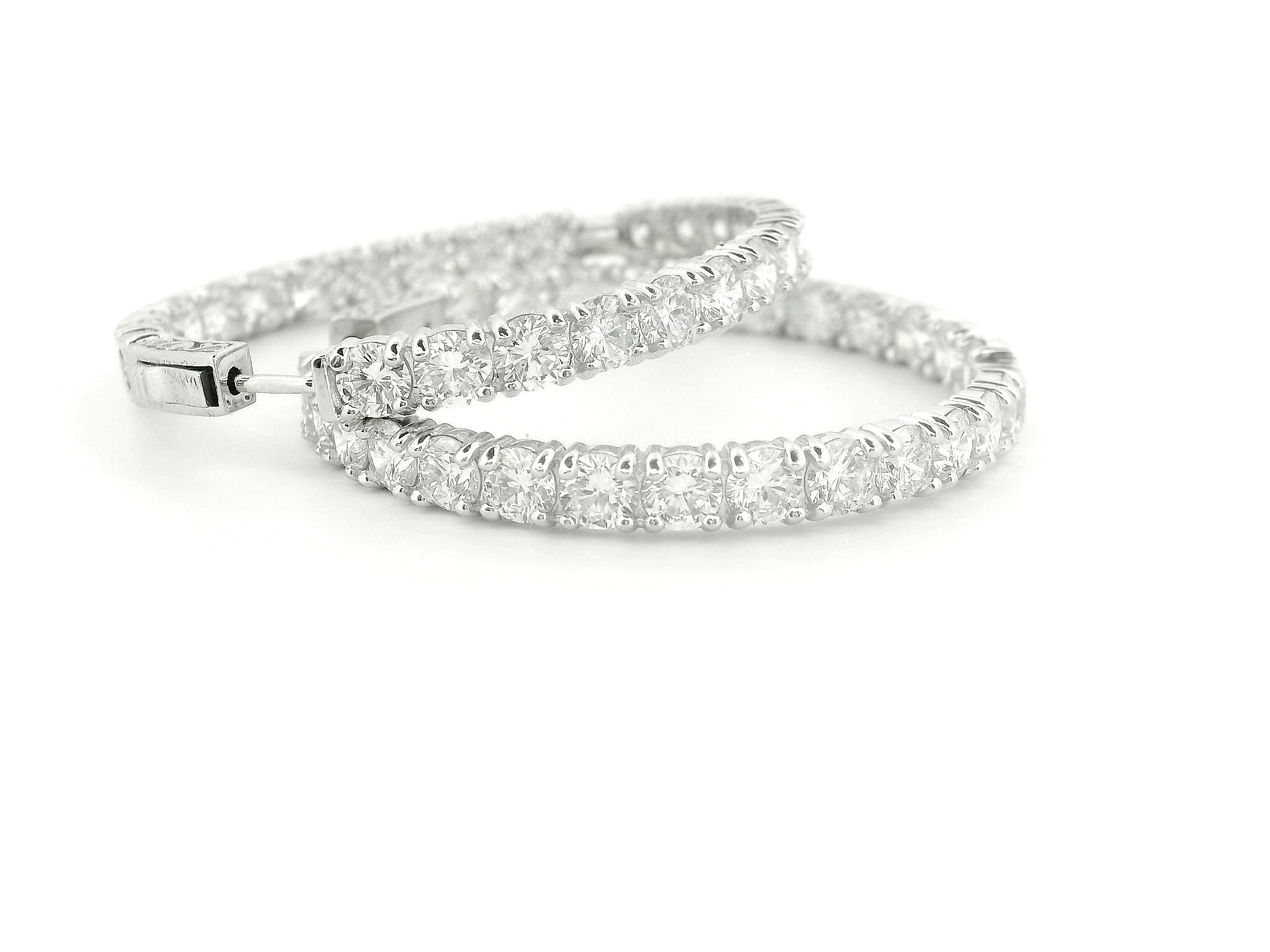 Elegant 14K White Gold Round Diamond Hoop Earrings
