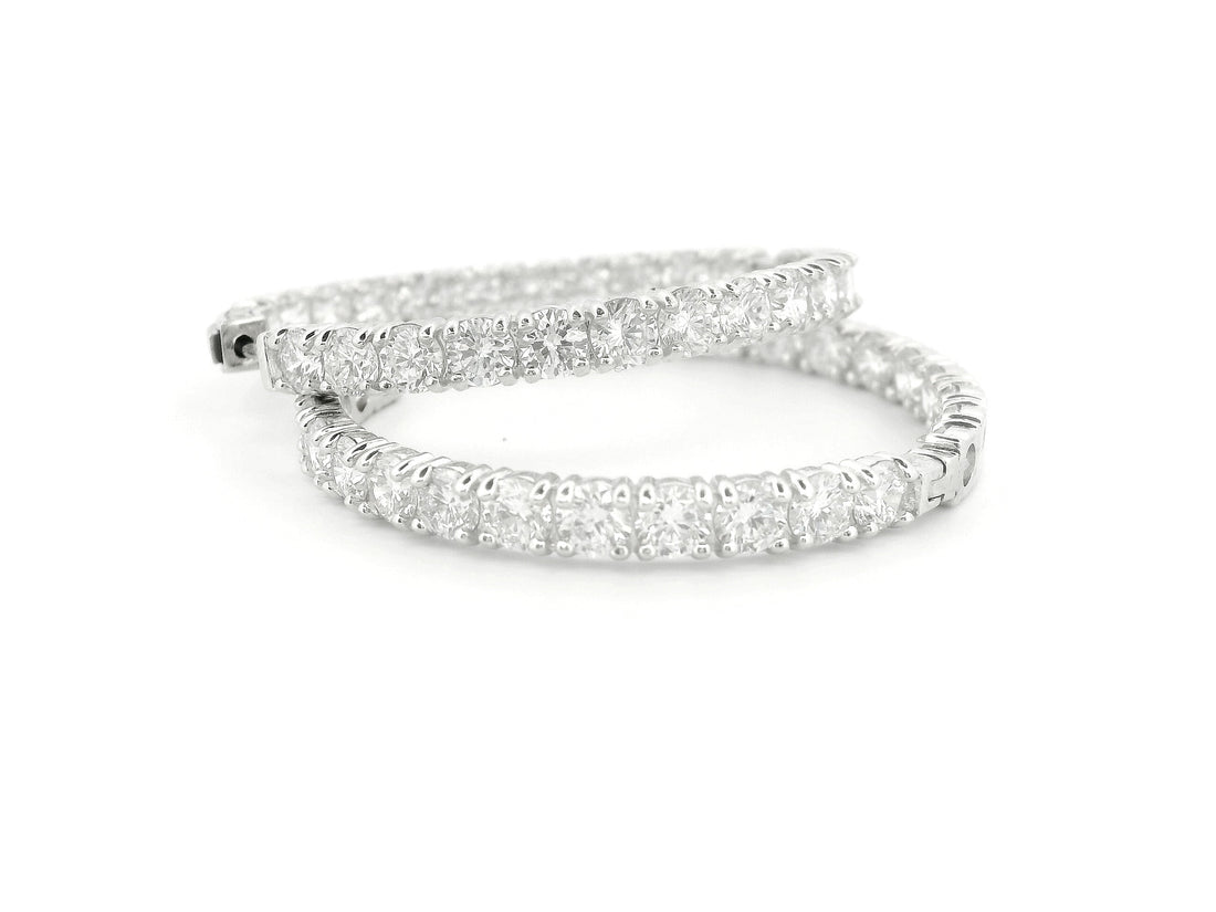 Elegant 14K White Gold Round Diamond Hoop Earrings