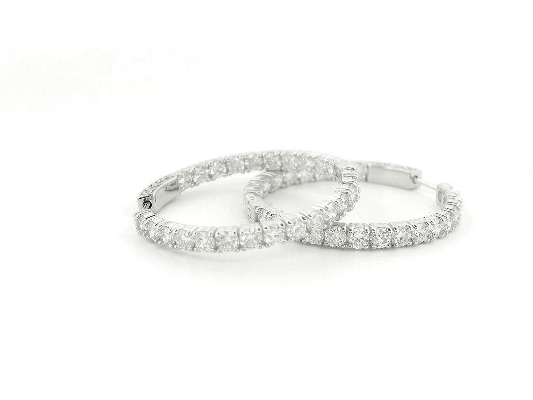 Elegant 14K White Gold Round Diamond Hoop Earrings