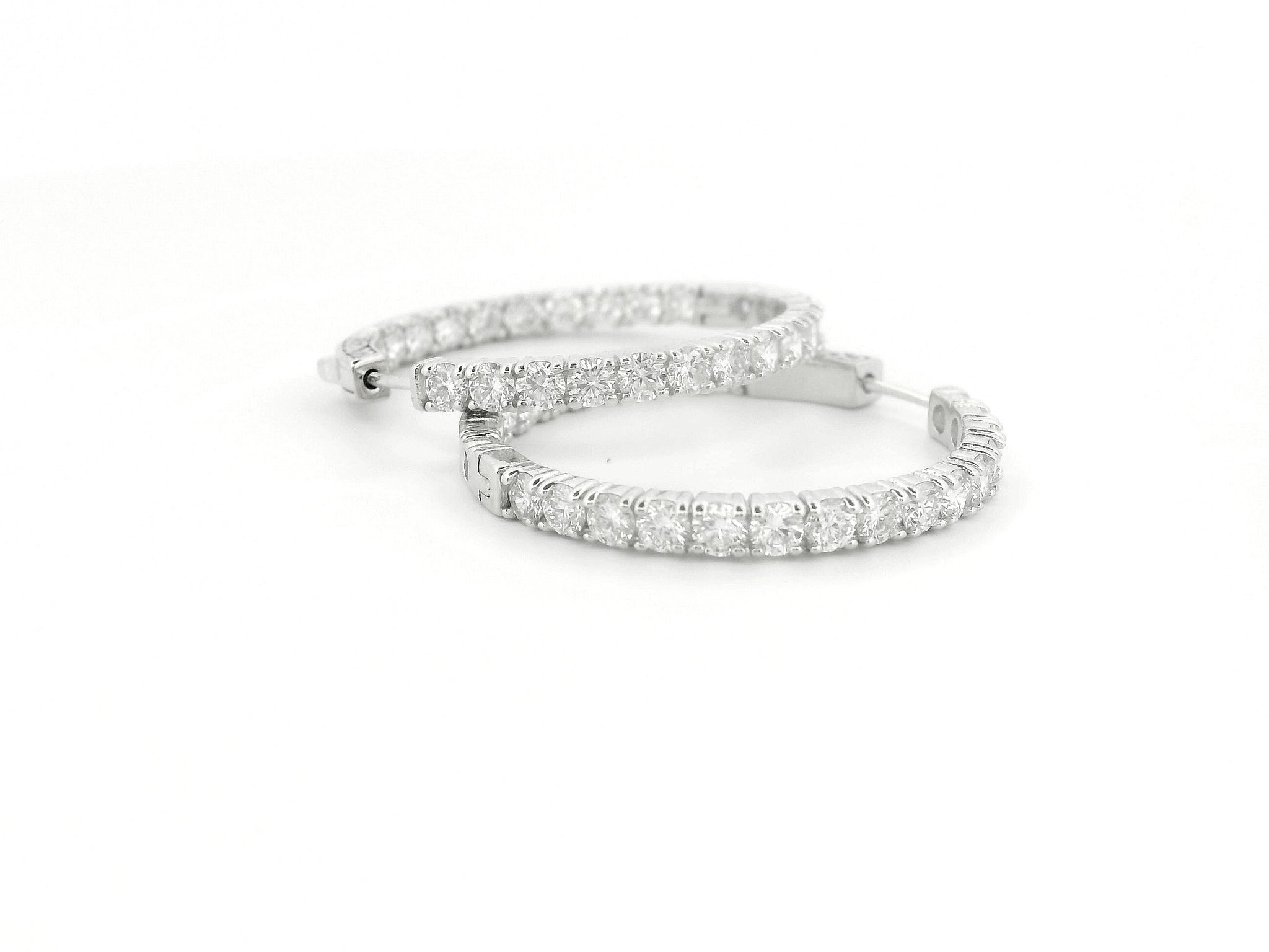 Elegant 14K White Gold Round Diamond Hoop Earrings