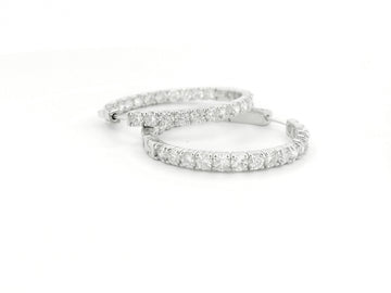 Elegant 14K White Gold Round Diamond Hoop Earrings