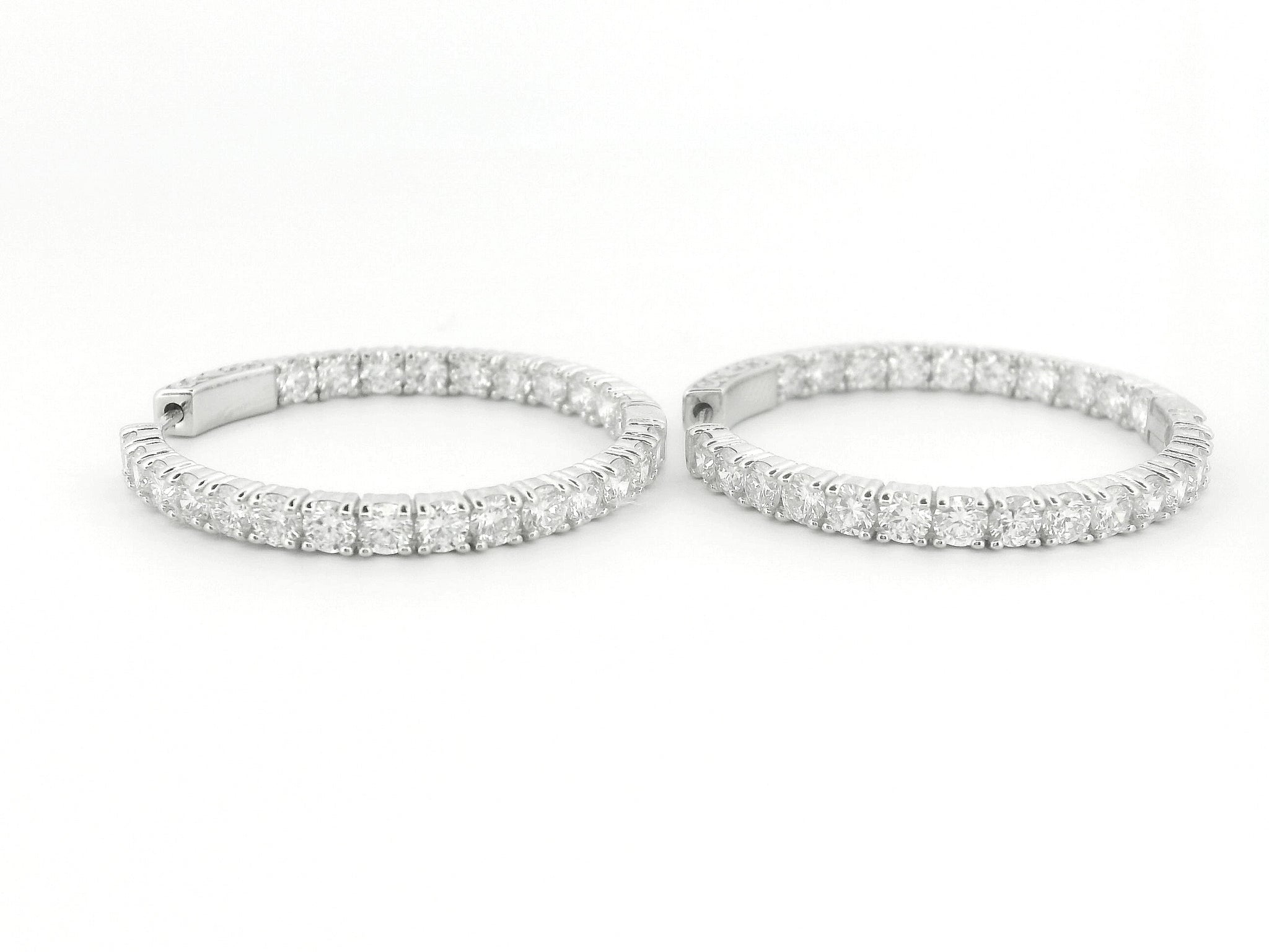 Elegant 14K White Gold Round Diamond Hoop Earrings