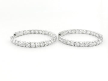 Elegant 14K White Gold Round Diamond Hoop Earrings