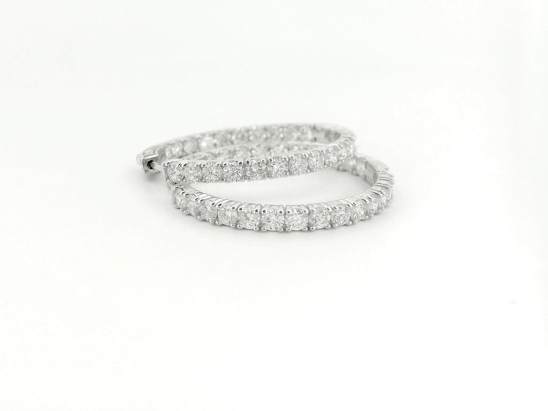 Elegant 14K White Gold Round Diamond Hoop Earrings