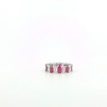6Ct 14K Gold Eternity Ring with Emerald-Cut Red Rubies