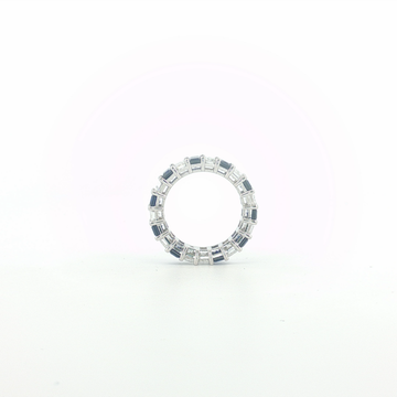 7Ct 14K Gold Eternity Ring with Royal Blue Emerald Cut Sapphires