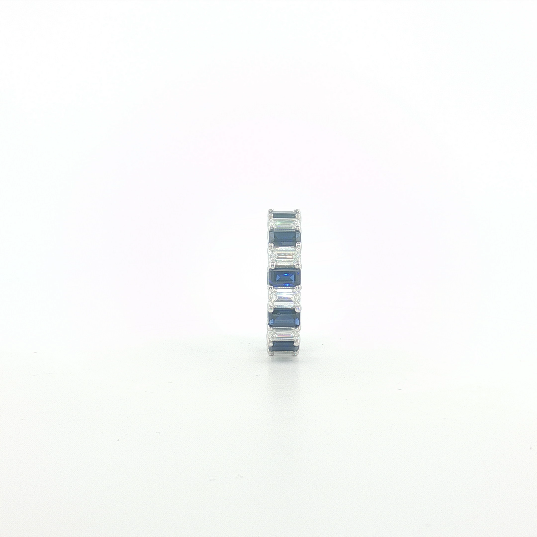 7Ct 14K Gold Eternity Ring with Royal Blue Emerald Cut Sapphires