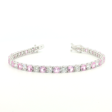 14K White Gold Tennis Bracelet with Round Cut Light Pink Gemstones
