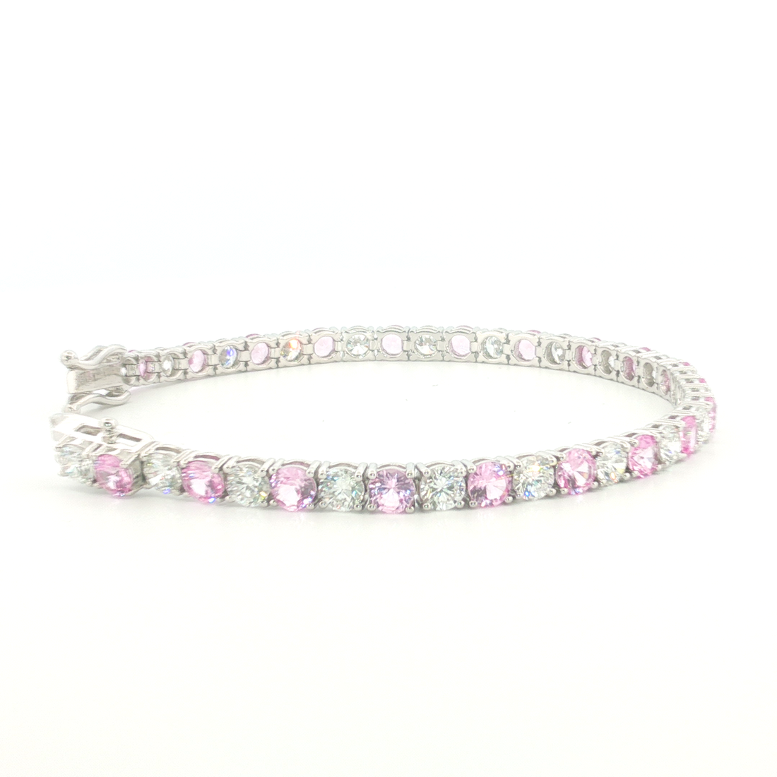 14K White Gold Tennis Bracelet with Round Cut Light Pink Gemstones
