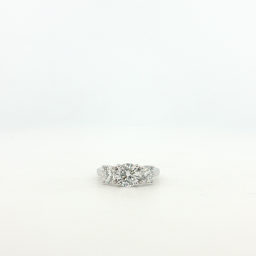 Platinum Three-Stone Ring with Round Brilliant Cut Diamonds