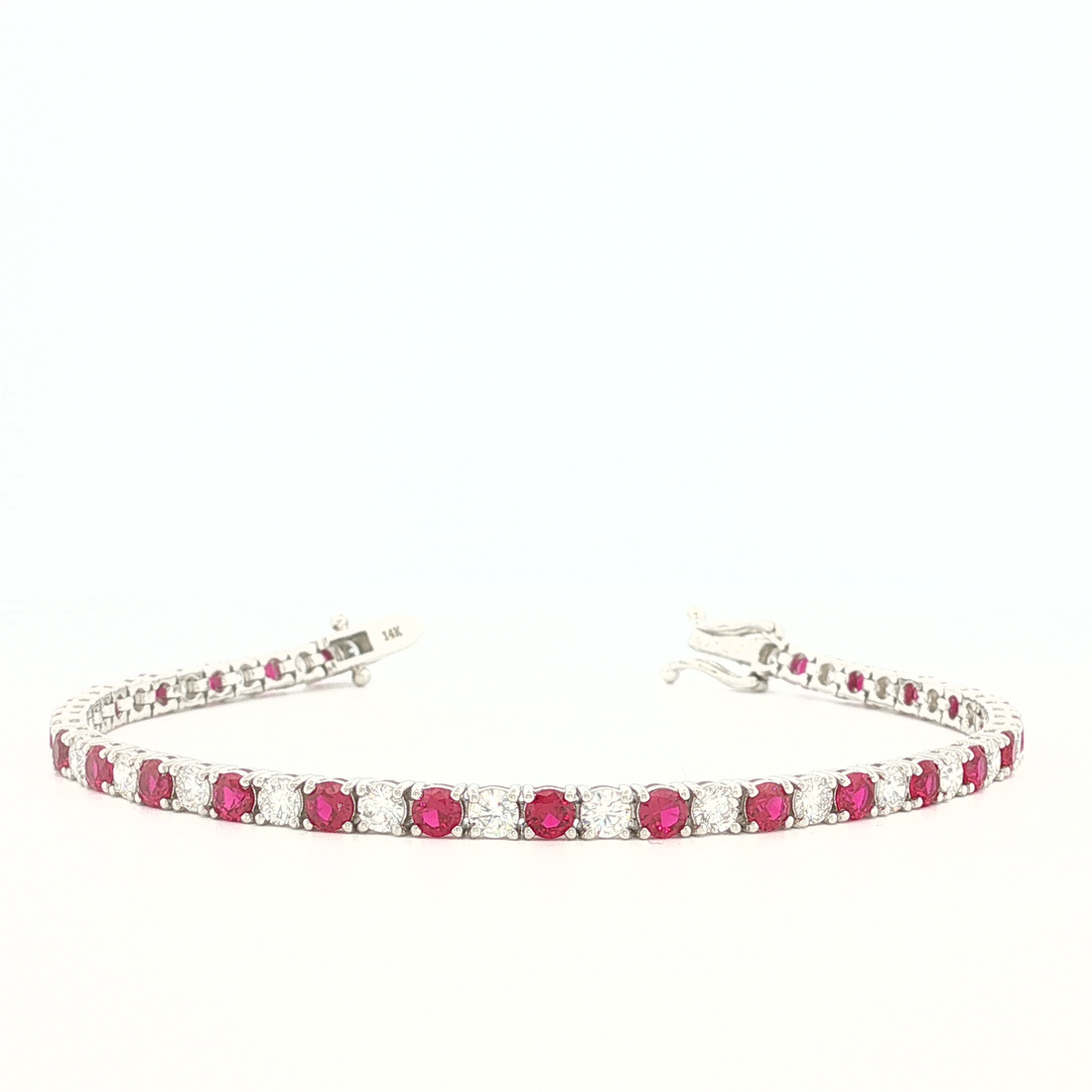6ct 14K Gold Tennis Bracelet with Round Cut Ruby Gemstones