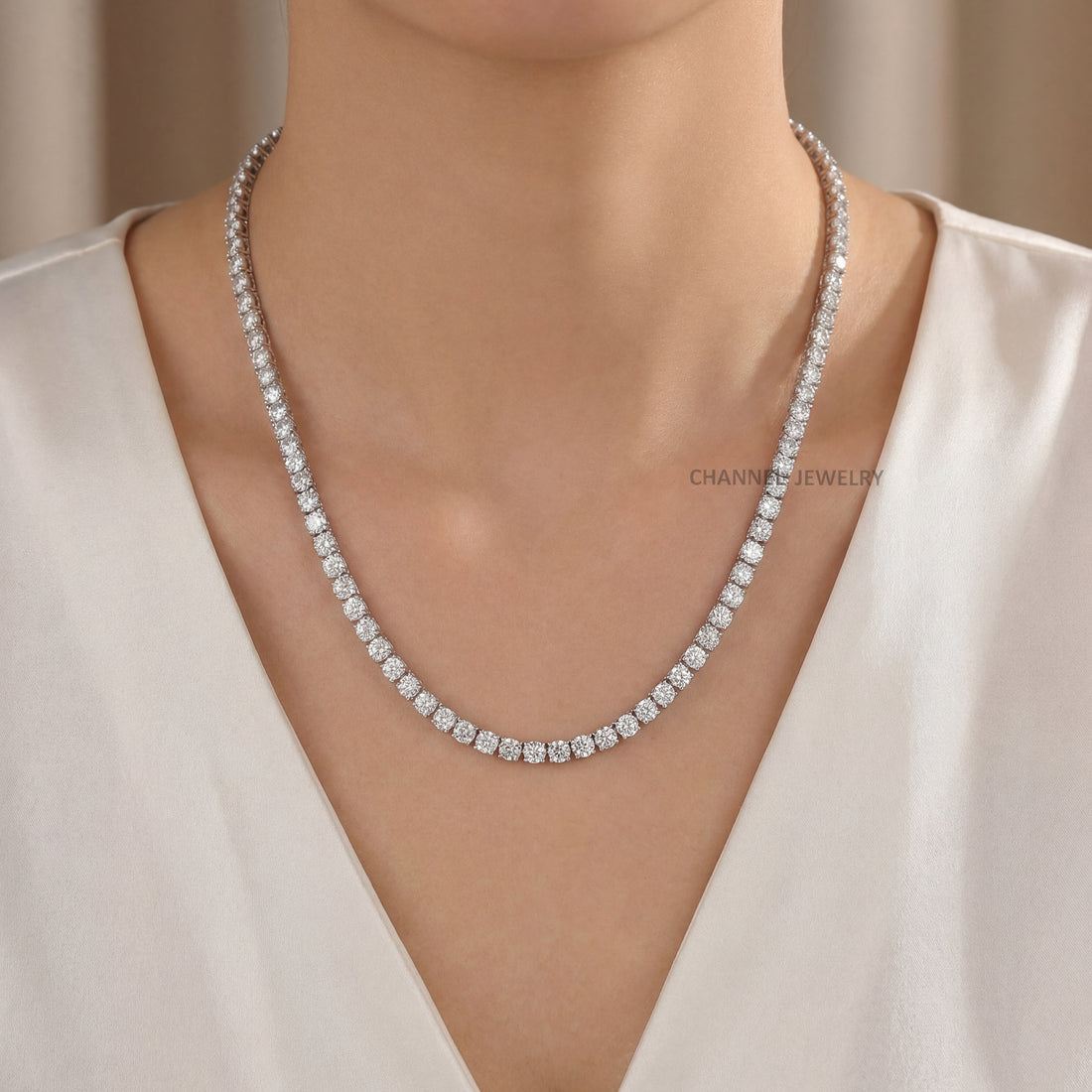 12Ct 14K Gold Tennis Necklace