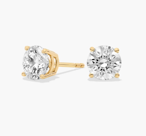 3.00cttw 14K Gold Round Brilliant Cut Diamond Stud Earrings