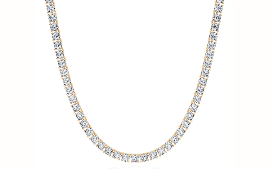 32Ct 14K Gold Diamond Tennis Necklace with Round Brilliant Cut Diamonds