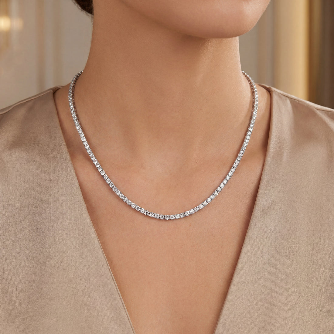 5Ct 14K Gold Tennis Necklace