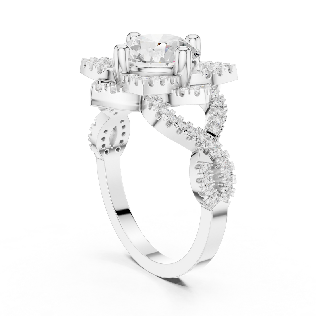 DDLR-411 - Halo Round Ring - White Gold