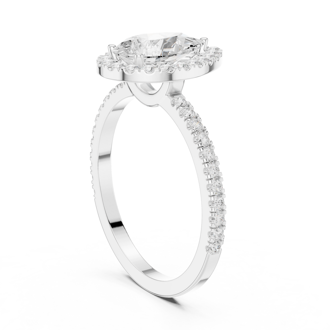 DDLR-1085 - Halo Pear Ring - White Gold