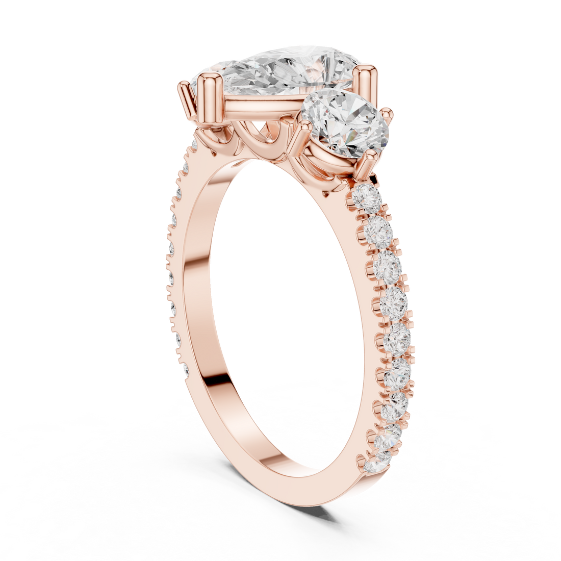 DDLR-1096 - Three Stone Pear Ring - White Gold