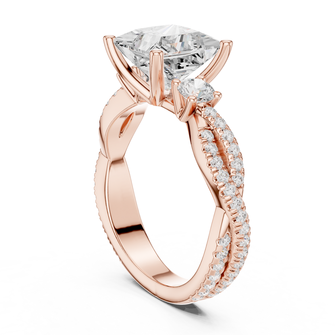 DDLR-1038 - Three Stone Princess Ring - White Gold