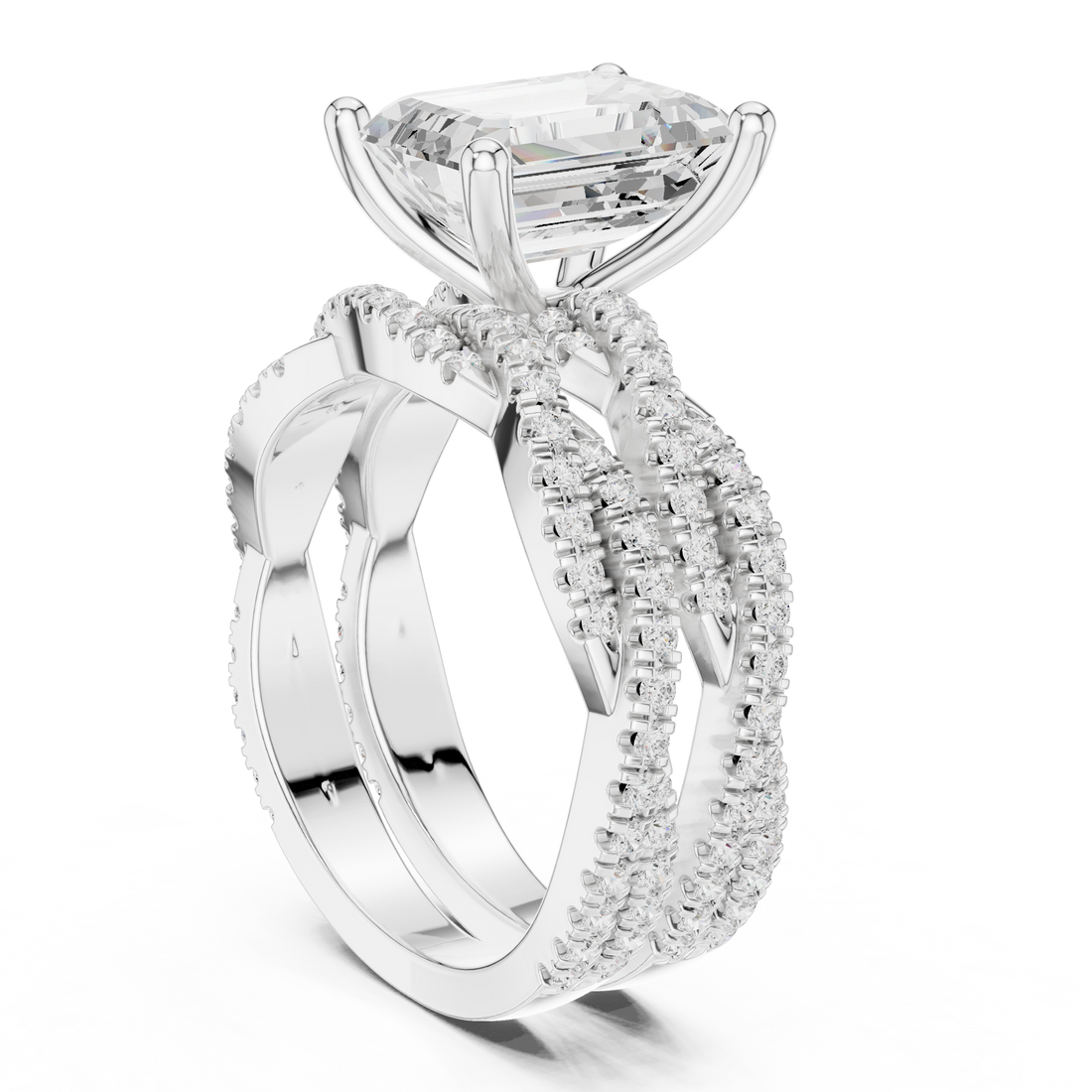 DDLR-300 - Split Shank Emerald Ring - White Gold