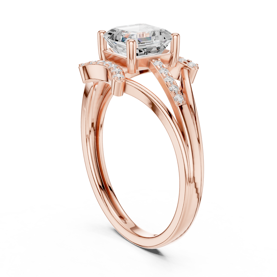 DDLR-505 - Split Shank Emerald Ring - White Gold