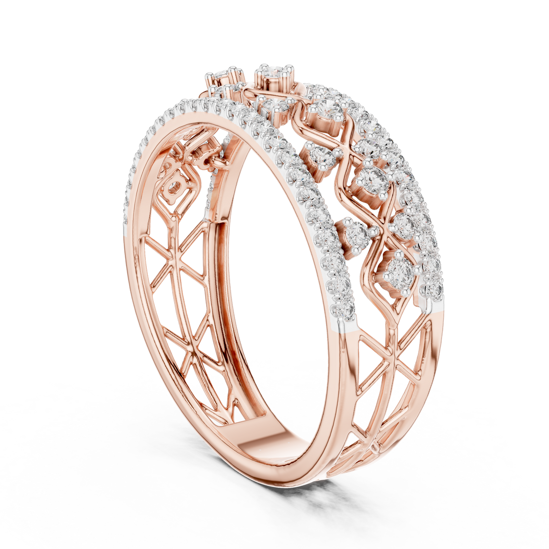 12#10069@L - Fashion Round Ring - White Gold