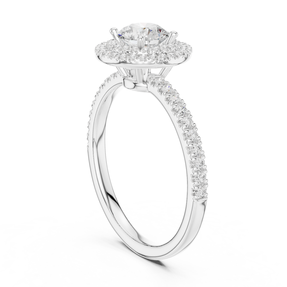 LR-0219 - Halo Round Ring - White Gold