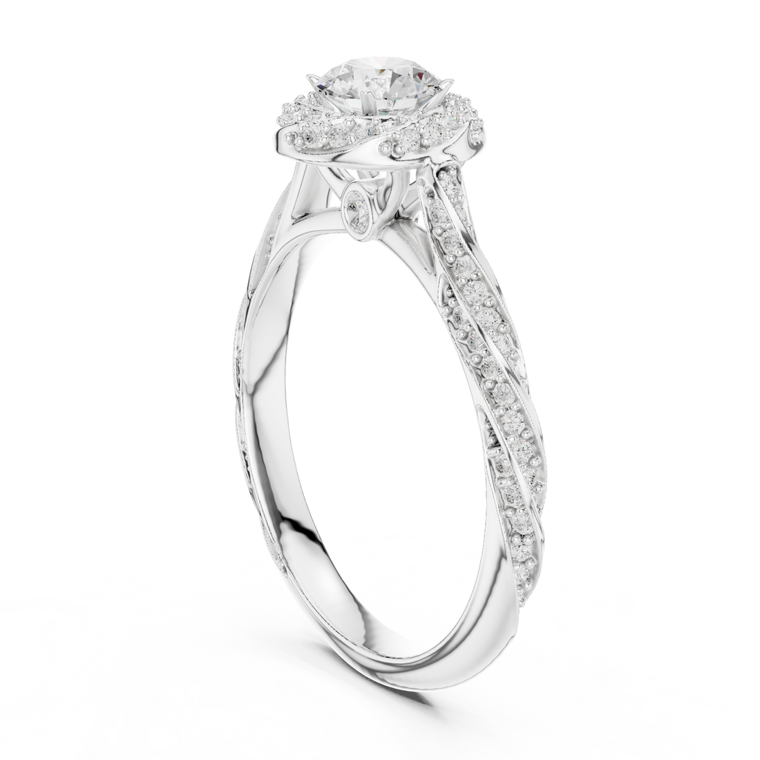LR-0260 - Halo Round Ring - White Gold