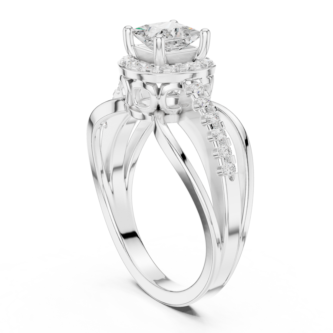 DDLR-486 - Halo Princess Ring - White Gold