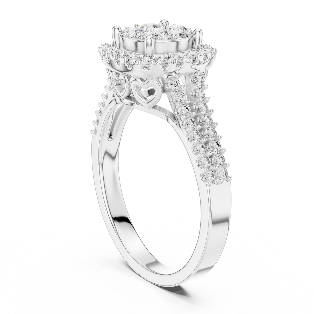 1242 - Halo Round Ring - White Gold